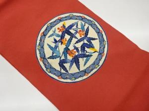 作家物　縮緬地丸文に実・葉模様名古屋帯